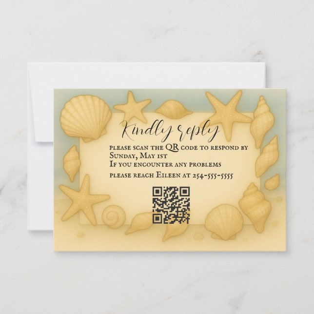 Seaside Shells QR Code RSVP Card (Front)