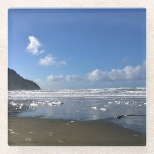 Seaside Shore in Winter Glass Coaster