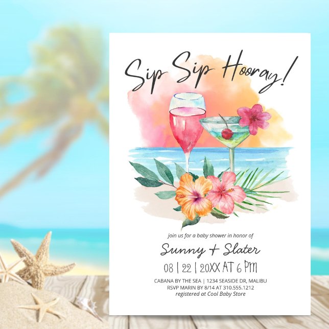 Seaside Sippin' | Tropical Beach Baby Shower Invitation (Creator Uploaded)