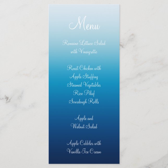 Seaside Sky and Ocean Blue Gradient Menu (Front)