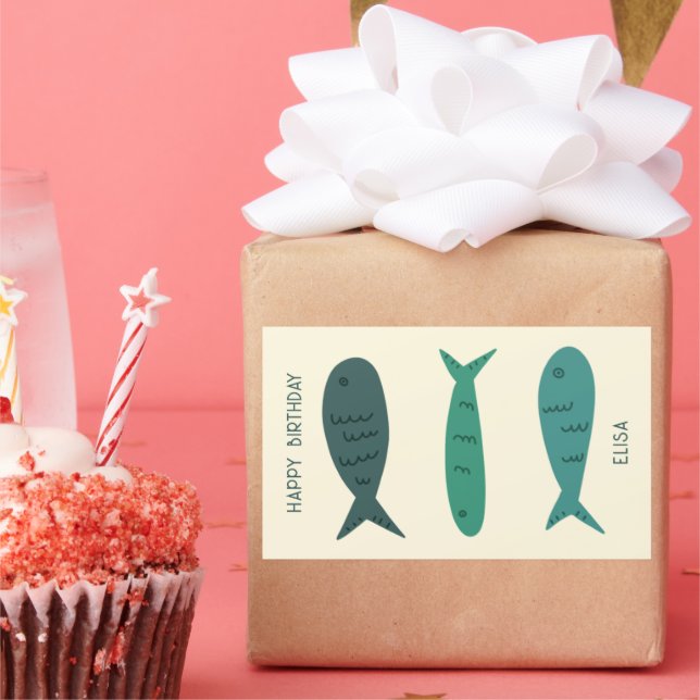 Seaside Soiree BIRTHDAY Cute Fishes CUSTOM Rectangular Sticker (Party)