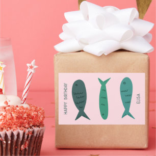 Seaside Soiree BIRTHDAY Cute Fishes CUSTOM Rectangular Sticker