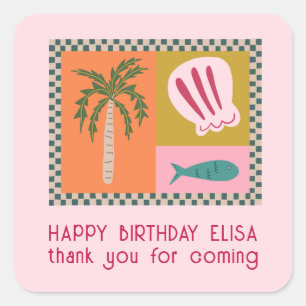 Seaside Soiree BIRTHDAY PARTY Modern Cute CUSTOM Square Sticker