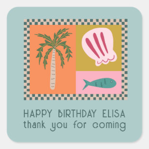 Seaside Soiree BIRTHDAY PARTY Modern Cute CUSTOM Square Sticker