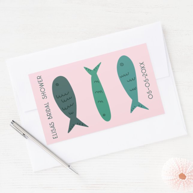 Seaside Soiree Bridal Shower Cute Fishes CUSTOM Rectangular Sticker (Envelope)