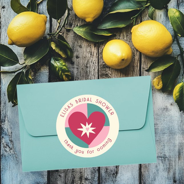 Seaside Soiree Bridal Shower Modern Cute CUSTOM Classic Round Sticker (Seaside Soiree Bridal Shower Modern Cute HEART CUSTOM Classic Round Sticker
)