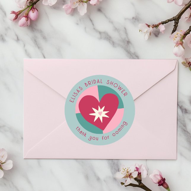 Seaside Soiree Bridal Shower Modern Cute CUSTOM Classic Round Sticker (Seaside Soiree Bridal Shower Modern Cute Heart CUSTOM Classic Round Sticker
)