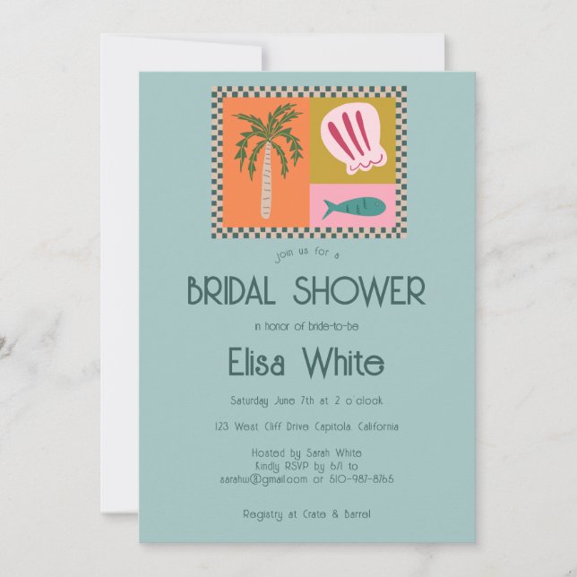 Seaside Soiree Bridal Shower Modern Cute CUSTOM QR Invitation (Front)
