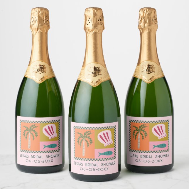 Seaside Soiree Bridal Shower Modern Cute CUSTOM Sparkling Wine Label (Bottles)