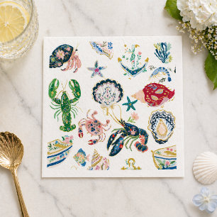 Seaside Soirée Coastal Pattern Napkin