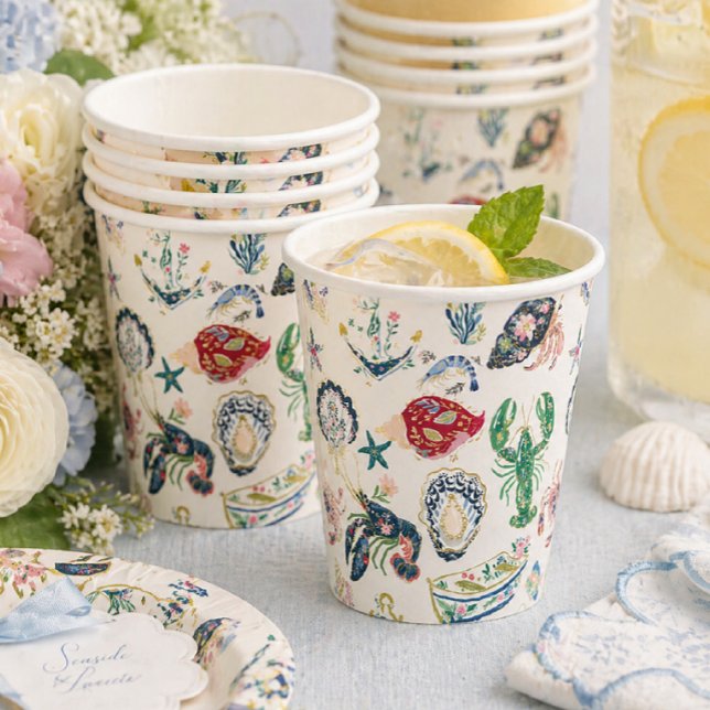 Seaside Soirée Coastal Pattern Paper Cups (Creator Uploaded)