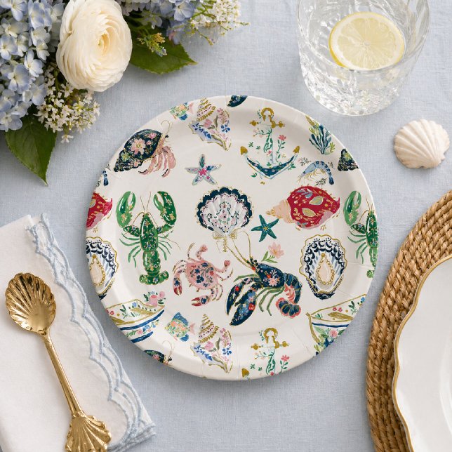 Seaside Soirée Coastal Pattern Paper Plate (Creator Uploaded)