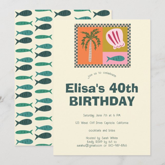Seaside Soiree  Modern Cute CUSTOM Birthday Party Invitation (Front/Back)