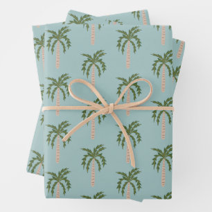 Seaside Soiree Palm Trees Blue Cute CUSTOM Wrapping Paper Sheet