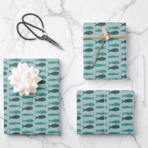 Seaside Soiree Three Fishes Modern Cute CUSTOM Wrapping Paper Sheet