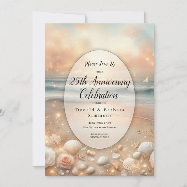Seaside Sparkle and Sunset Dreams Anniversary Invitation (Front)