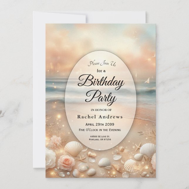 Seaside Sparkle and Sunset Dreams Birthday Party Invitation (Front)