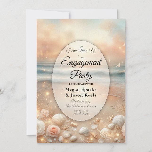 Seaside Sparkle and Sunset Dreams Engagement Party Invitation (Front)