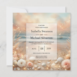 Seaside Sparkle and Sunset Dreams Wedding Invitation
