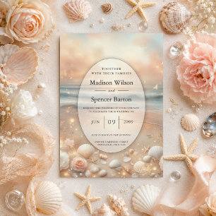 Seaside Sparkle and Sunset Dreams Wedding Invitation