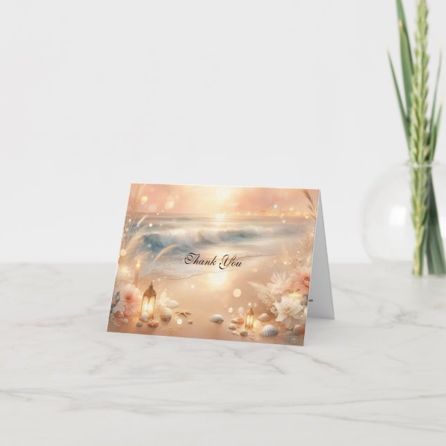Seaside Sparkle and Sunset Dreams Wedding Thank You Card (Front)