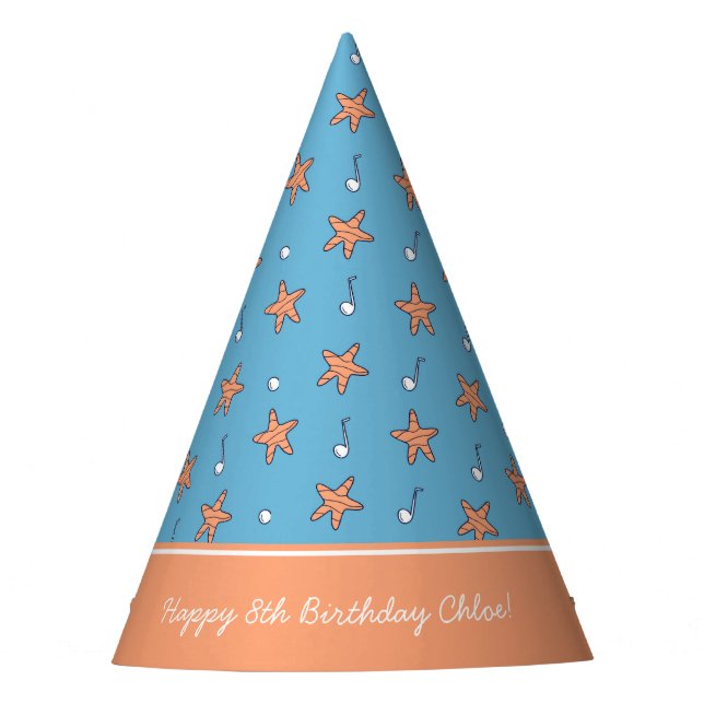 Seaside Stars and Music Notes Happy Birthday Age Party Hat (Front)