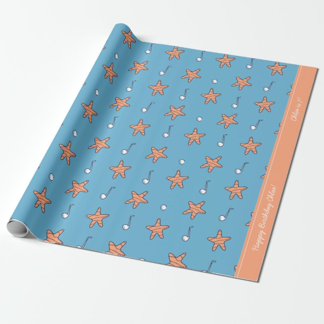 Seaside Stars and Music Notes Happy Birthday  Wrapping Paper (Unrolled)