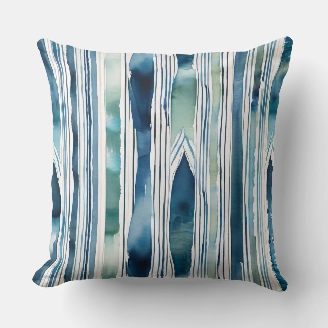 Seaside Stripe & Shape Coastal Decor Cushion (Front)