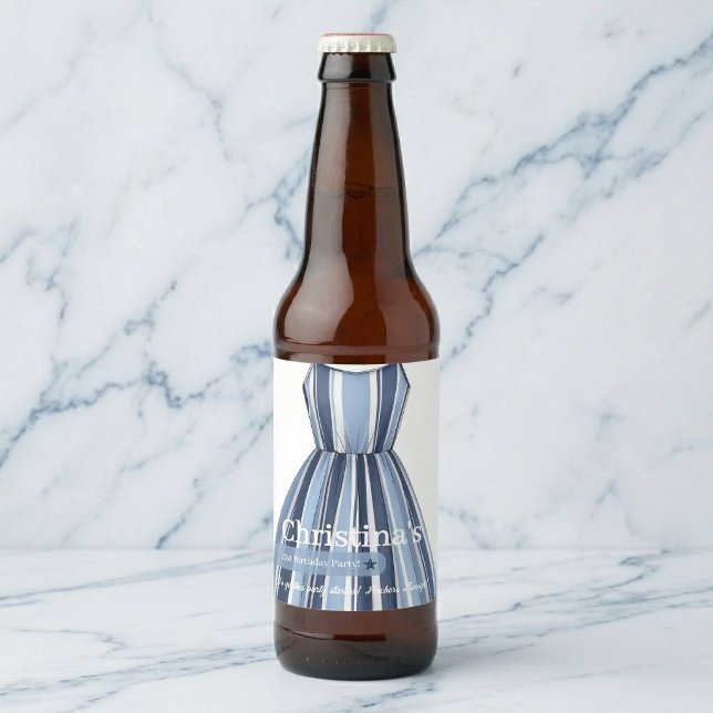 Seaside Stripes Celebration Birthday Beer Bottle Label (The cutest party favor around.)