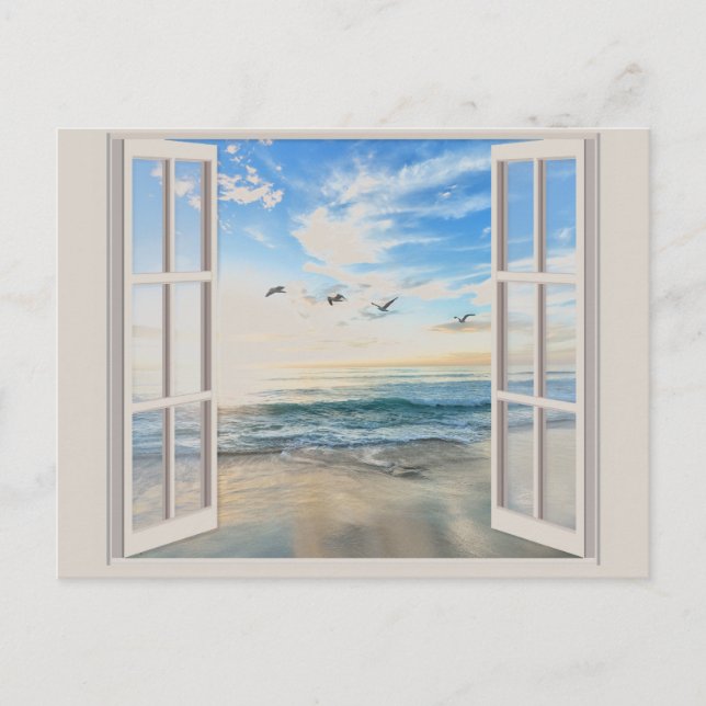 Seaside sunrise through the Window Postcard (Front)