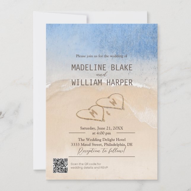 Seaside Three photos Wedding Invitation Template  (Front)
