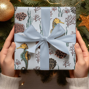 Seaside Treasures Seahorse & Coral Nautical Wrapping Paper