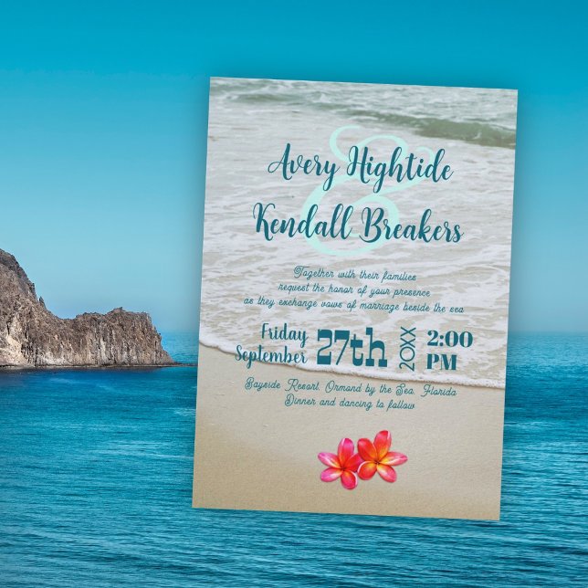 Seaside Typography Frangipani Wedding Invitation (Creator Uploaded)