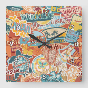 Seaside Vacation Waikiki Bay Hawaii Square Wall Clock
