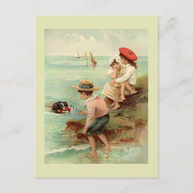 Seaside Vintage Illustration Postcard (Front)
