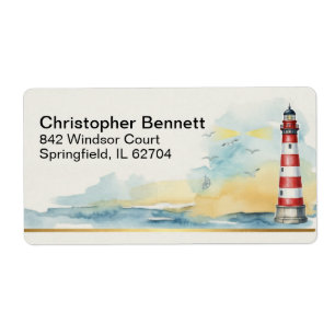 Seaside Watercolor Lighthouse Return Label