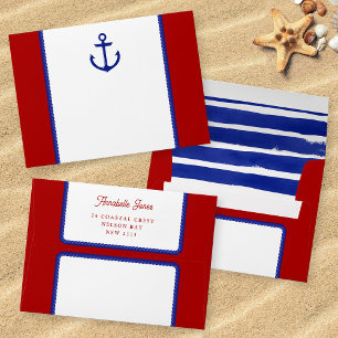 Seaside Wedding Red Blue Watercolor Rope  Envelope