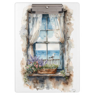 Seaside Window View Watercolor Coastal Scene Clipboard