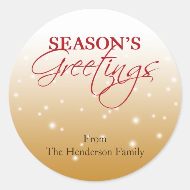 Season Greeting tan falling snow holiday gift tag (Front)