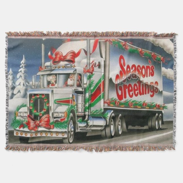 Season Greeting Trucking Santa Throw Blanket (Front)