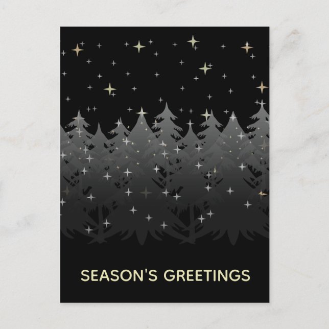 Season Greetings Black Night Sky Stars Gold Silver Holiday Postcard (Front)