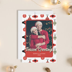 Season Greetings Christmas Couple Photo Red Holiday Card