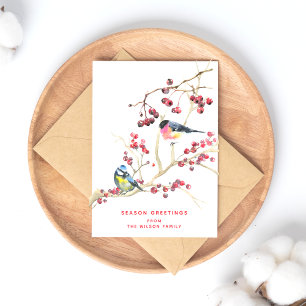 Season Greetings -  Christmas  Greenery w Bird Postcard