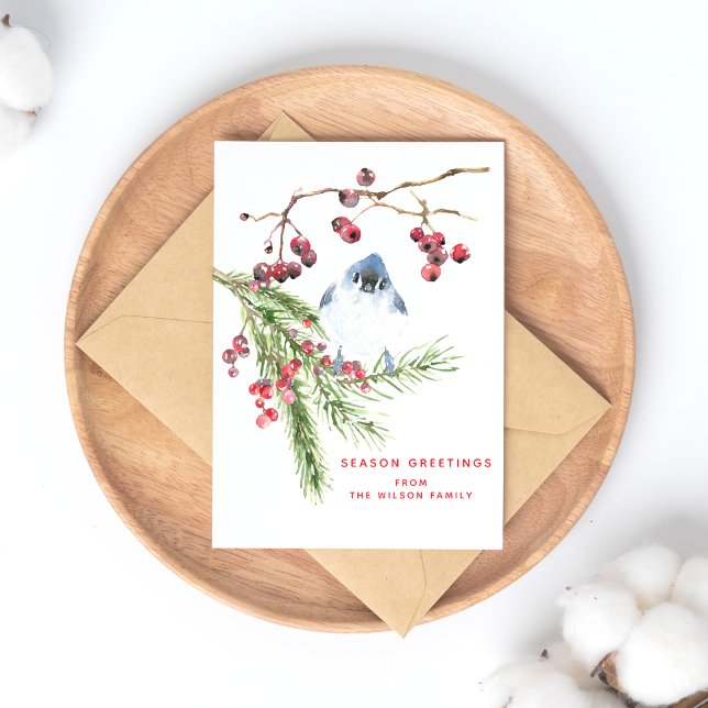 Season Greetings -  Christmas  Greenery w Bird  Postcard (Creator Uploaded)