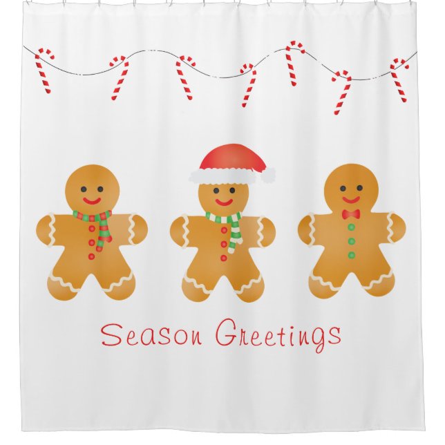 Season Greetings Gingerbread Men Shower Curtain (Front)