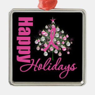 Season Greetings Pink Ribbon - Breast Cancer Metal Tree Decoration
