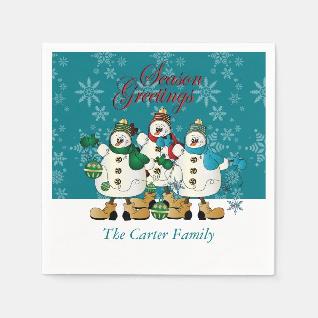 Season Greetings Snowmen Buddies | Christmas Napkin (Front)