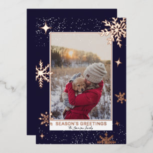 Season greetings stars snow navy blue photo