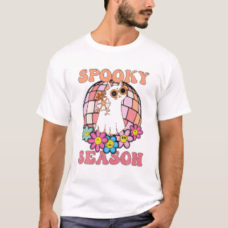 Season Groovy Ghost Cat Retro T-Shirt