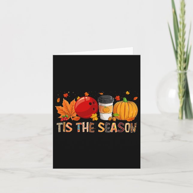 Season Leopard Pumpkin Bowling Halloween Fall Leaf Card (Front)